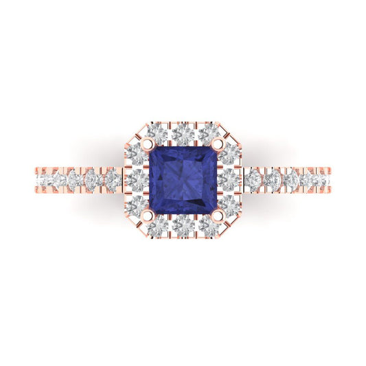 0.89 cttw Simulated Tanzanite Hidden Halo Engagement Ring - Solid Rose Gold (VVS1, Princess Cut,4.5mm)
