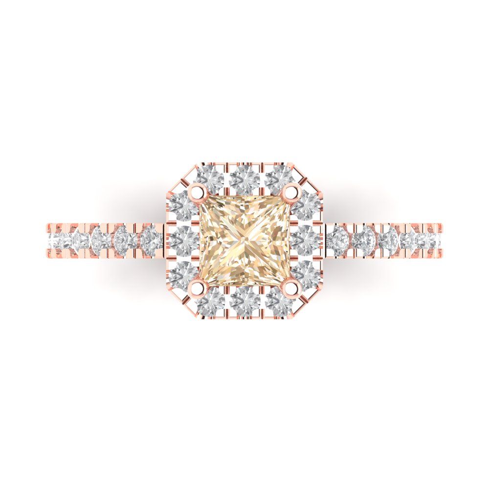 0.89 cttw Natural Morganite Hidden Halo Engagement Ring - Solid Gold (Princess Cut,4.5mm)