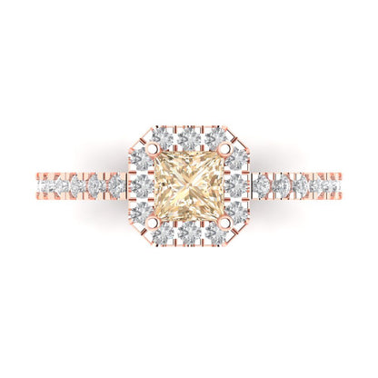 0.89 cttw Natural Morganite Hidden Halo Engagement Ring - Solid Gold (Princess Cut,4.5mm)