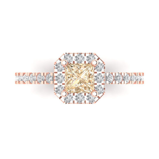 0.89 cttw Natural Morganite Hidden Halo Engagement Ring - Solid Rose Gold (VVS1, Princess Cut,4.5mm)