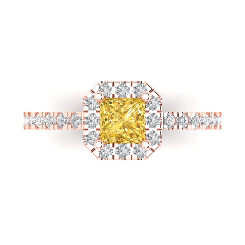 0.89 cttw Natural Citrine Hidden Halo Engagement Ring - Solid Gold (Princess Cut,4.5mm)