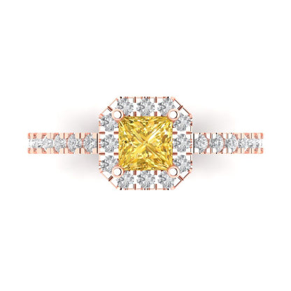 0.89 cttw Natural Citrine Hidden Halo Engagement Ring - Solid Gold (Princess Cut,4.5mm)