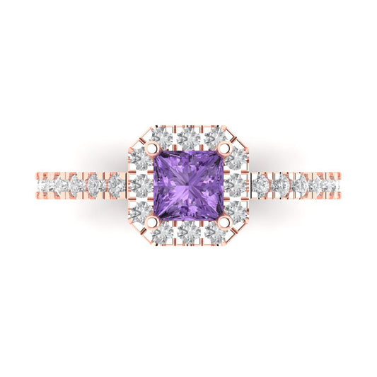 0.89 cttw Simulated Alexandrite Hidden Halo Engagement Ring - Solid Rose Gold (VVS1, Princess Cut,4.5mm)