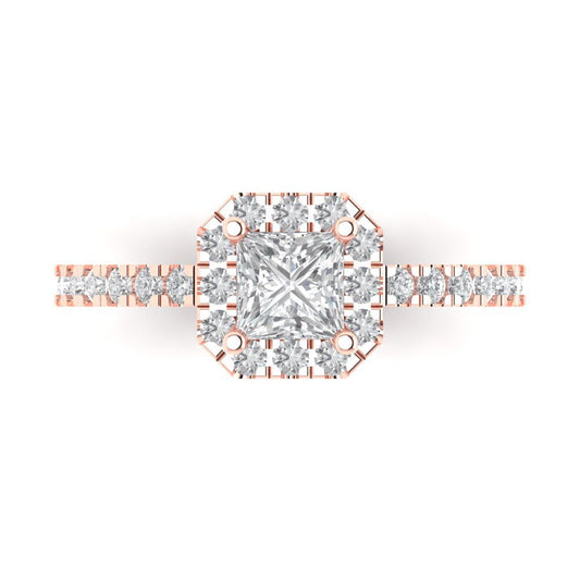 0.89 cttw Zirconia Simulated Diamond Hidden Halo Engagement Ring - Solid Rose Gold (VVS1, Princess Cut,4.5mm)