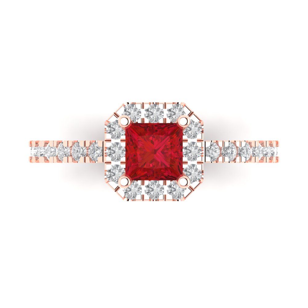 0.89 cttw Simulated Ruby Hidden Halo Engagement Ring - Solid Gold (Princess Cut,4.5mm)