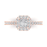 1.23 ct Brilliant Princess Cut Natural Diamond Stone Clarity SI1-2 Color G-H Rose Gold Halo Solitaire with Accents Ring