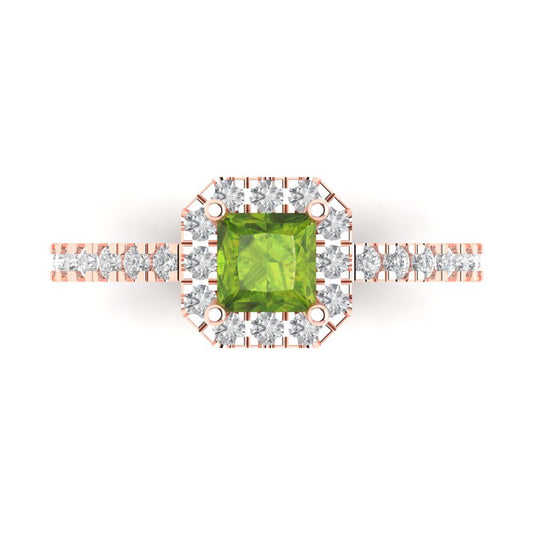 0.89 cttw Natural Peridot Hidden Halo Engagement Ring - Solid Rose Gold (VVS1, Princess Cut,4.5mm)