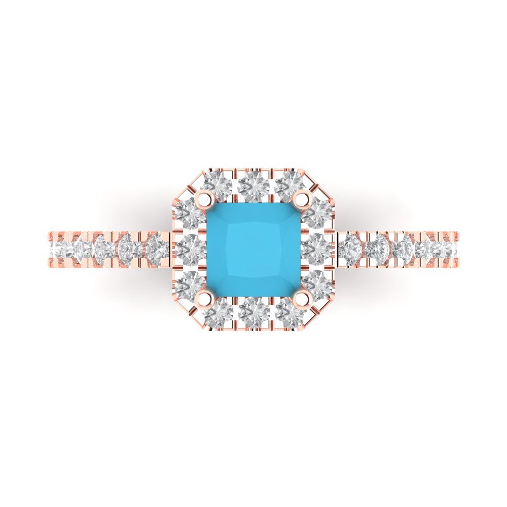 0.89 cttw Simulated Turquoise Hidden Halo Engagement Ring - Solid Gold (Princess Cut,4.5mm)