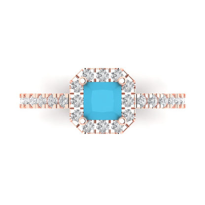 0.89 cttw Simulated Turquoise Hidden Halo Engagement Ring - Solid Gold (Princess Cut,4.5mm)