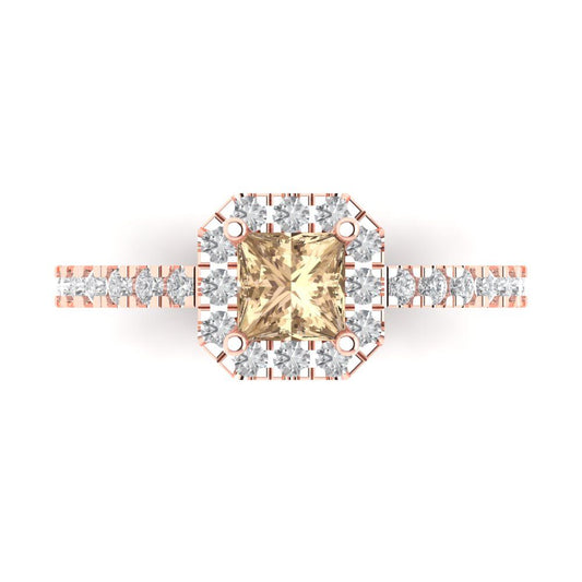 0.89 cttw Yellow Moissanite Hidden Halo Engagement Ring - Solid Rose Gold (VVS1, Princess Cut,4.5mm)