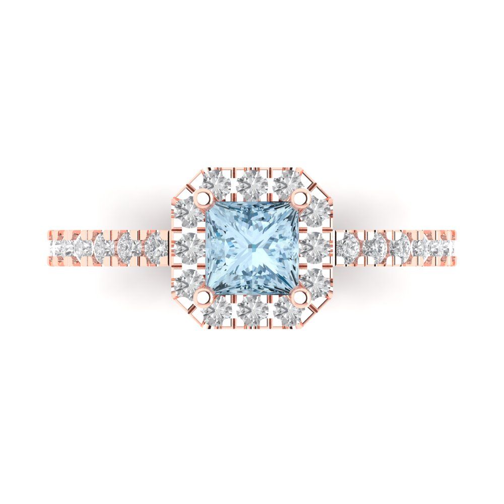 0.89 cttw Natural Swiss Blue Topaz Hidden Halo Engagement Ring - Solid Gold (Princess Cut,4.5mm)