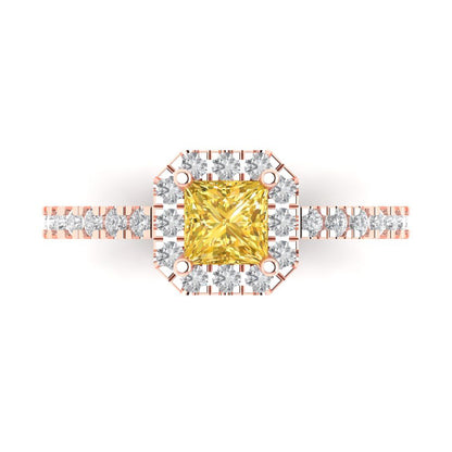 0.89 cttw Zirconia Simulated Yellow Diamond Hidden Halo Engagement Ring - Solid Gold (VVS1, Princess Cut,4.5mm)