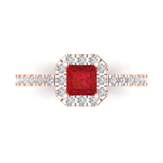 0.89 cttw Simulated Pink Tourmaline Hidden Halo Engagement Ring - Solid Rose Gold (VVS1, Princess Cut,4.5mm)