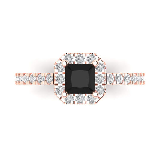 0.89 cttw Natural Onyx Hidden Halo Engagement Ring - Solid Rose Gold (VVS1, Princess Cut,4.5mm)