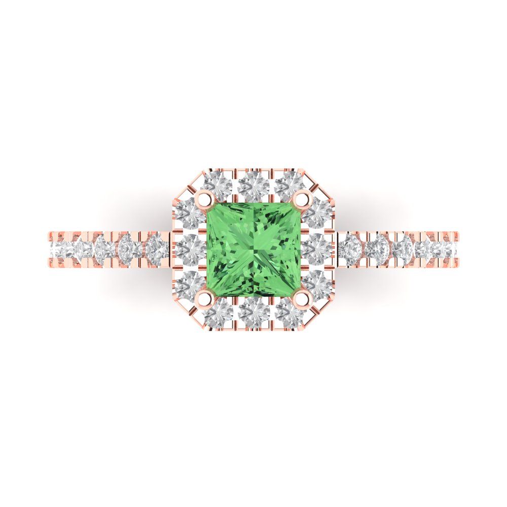 0.89 cttw Zirconia Simulated Green Diamond Hidden Halo Engagement Ring - Solid Gold (VVS1, Princess Cut,4.5mm)