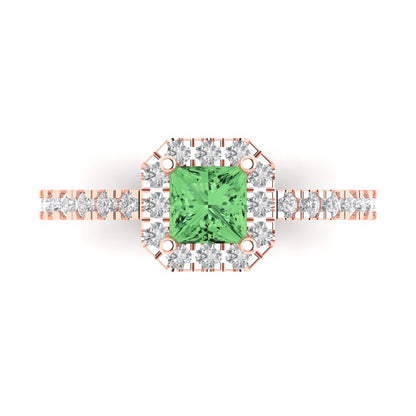 0.89 cttw Zirconia Simulated Green Diamond Hidden Halo Engagement Ring - Solid Gold (VVS1, Princess Cut,4.5mm)