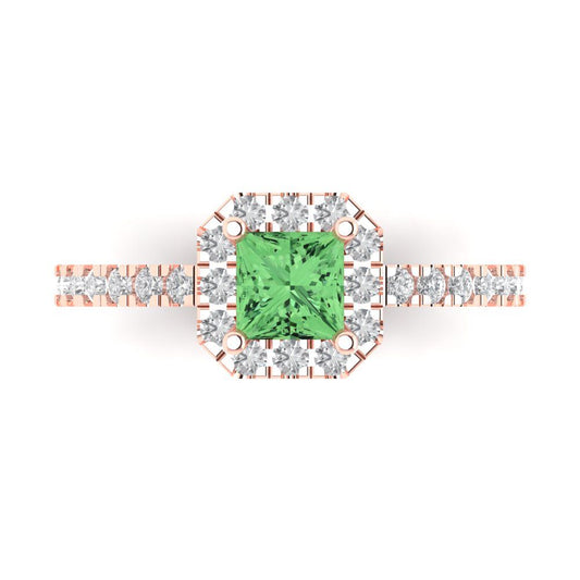 0.89 cttw Zirconia Simulated Green Diamond Hidden Halo Engagement Ring - Solid Rose Gold (VVS1, Princess Cut,4.5mm)