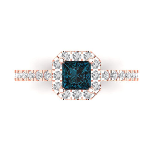 0.89 cttw Natural London Blue Topaz Hidden Halo Engagement Ring - Solid Rose Gold (VVS1, Princess Cut,4.5mm)