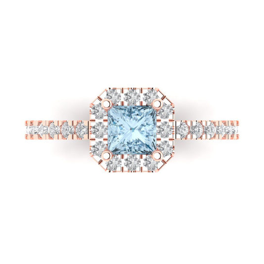 0.89 cttw Natural Sky Blue Topaz Hidden Halo Engagement Ring - Solid Rose Gold (VVS1, Princess Cut,4.5mm)