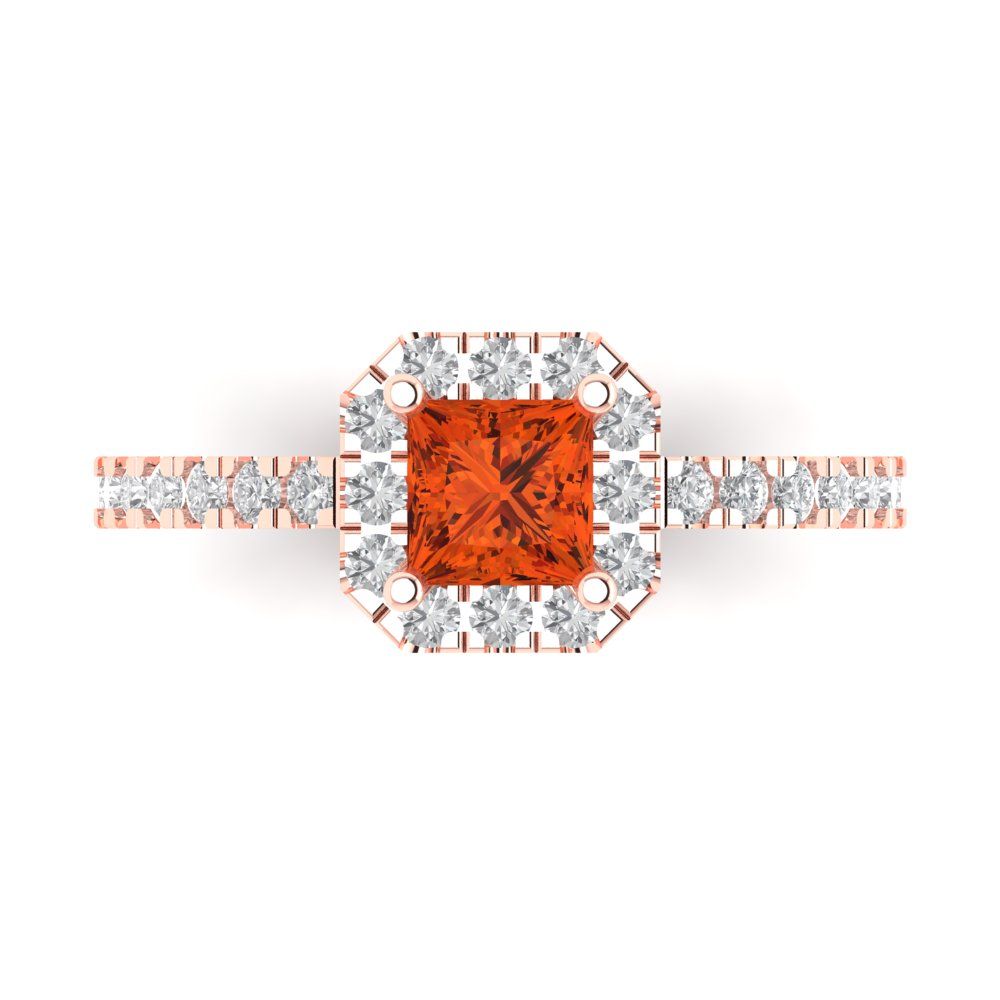 0.89 cttw Zirconia Simulated Red Diamond Hidden Halo Engagement Ring - Solid Gold (VVS1, Princess Cut,4.5mm)