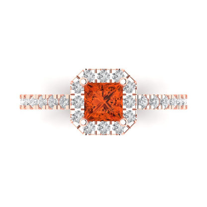 0.89 cttw Zirconia Simulated Red Diamond Hidden Halo Engagement Ring - Solid Gold (VVS1, Princess Cut,4.5mm)