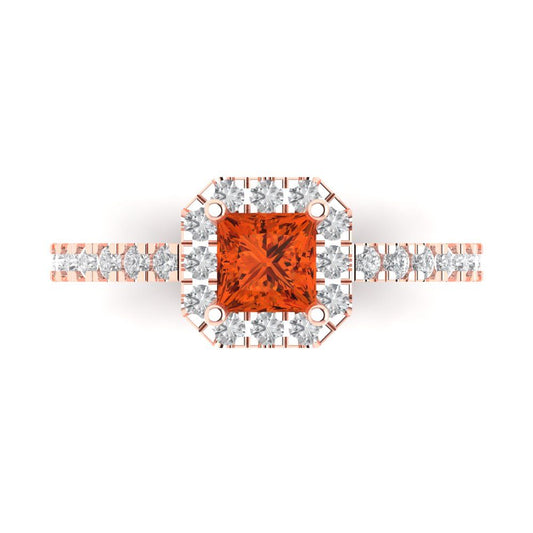 0.89 cttw Zirconia Simulated Red Diamond Hidden Halo Engagement Ring - Solid Rose Gold (VVS1, Princess Cut,4.5mm)