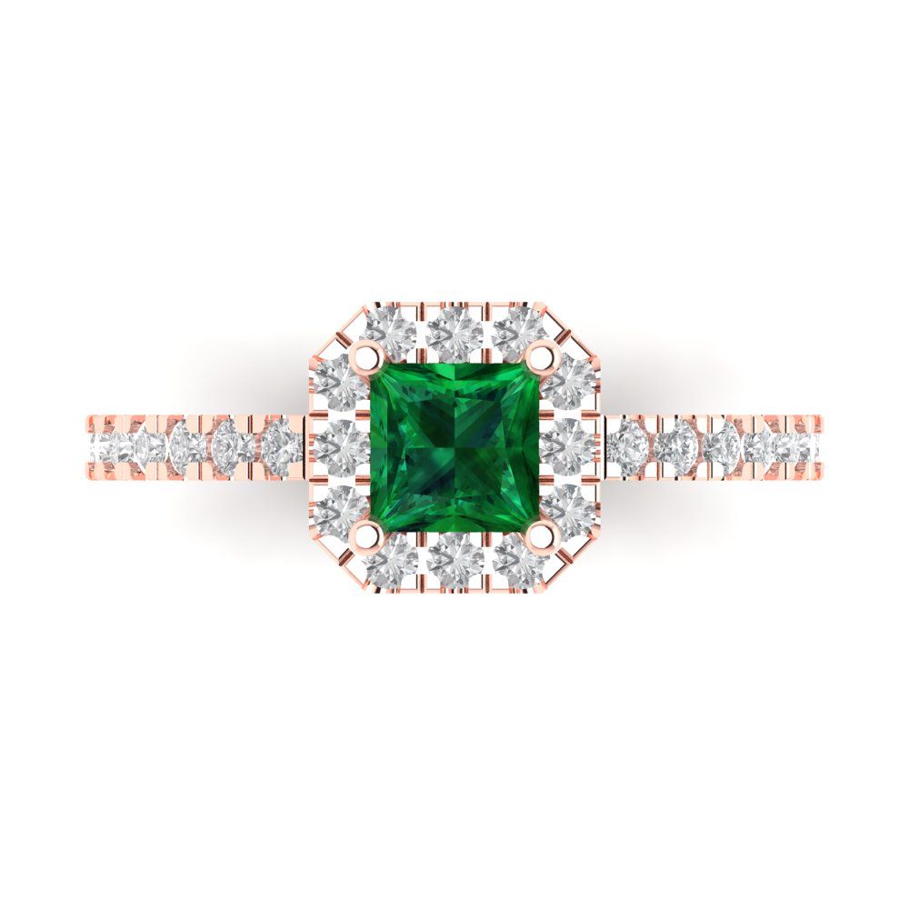 0.89 cttw Simulated Emerald Hidden Halo Engagement Ring - Solid Gold (Princess Cut,4.5mm)