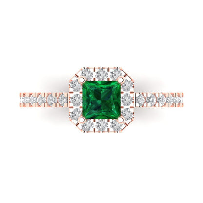 0.89 cttw Simulated Emerald Hidden Halo Engagement Ring - Solid Gold (Princess Cut,4.5mm)