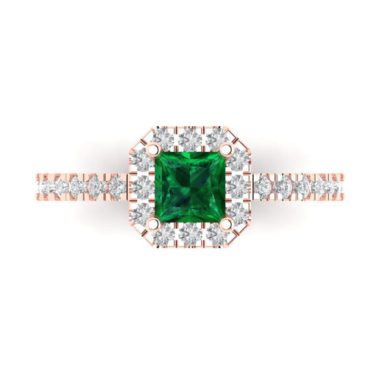 0.89 cttw Simulated Emerald Hidden Halo Engagement Ring - Solid Rose Gold (VVS1, Princess Cut,4.5mm)