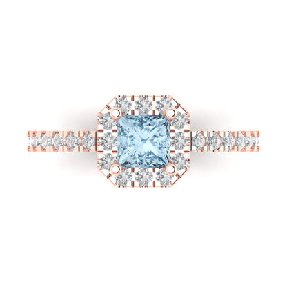 0.89 cttw Natural Aquamarine Hidden Halo Engagement Ring - Solid Gold (Princess Cut,4.5mm)
