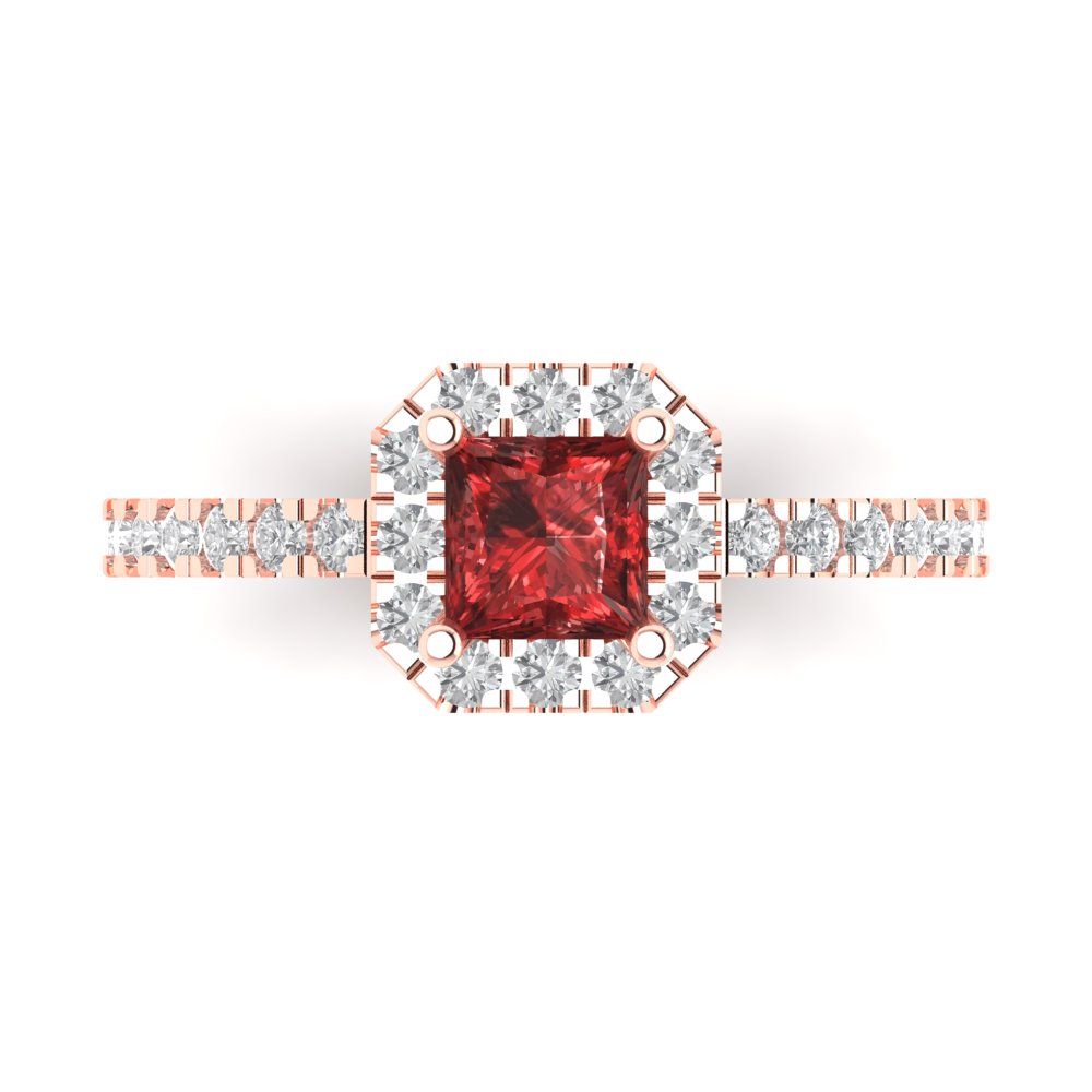 0.89 cttw Natural Garnet Hidden Halo Engagement Ring - Solid Gold (Princess Cut,4.5mm)