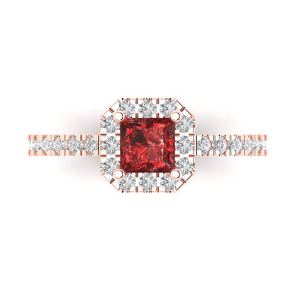 0.89 cttw Natural Garnet Hidden Halo Engagement Ring - Solid Gold (Princess Cut,4.5mm)