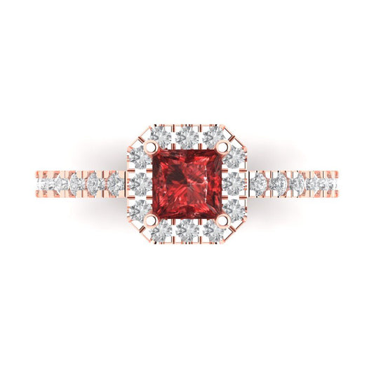 0.89 cttw Natural Garnet Hidden Halo Engagement Ring - Solid Rose Gold (VVS1, Princess Cut,4.5mm)