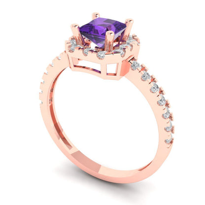 0.89 cttw Natural Amethyst Hidden Halo Engagement Ring - Solid Gold (Princess Cut,4.5mm)