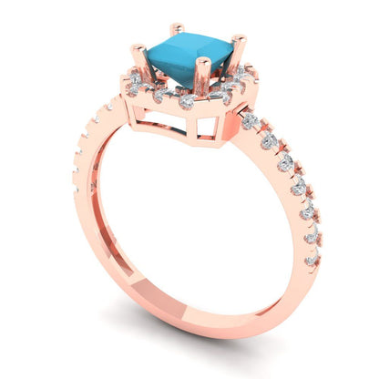 0.89 cttw Simulated Turquoise Hidden Halo Engagement Ring - Solid Gold (Princess Cut,4.5mm)