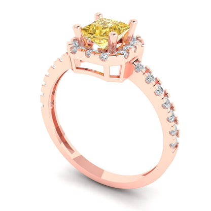 0.89 cttw Yellow Moissanite Hidden Halo Engagement Ring - Solid Gold (Princess Cut,4.5mm)