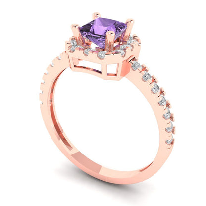 0.89 cttw Simulated Alexandrite Hidden Halo Engagement Ring - Solid Gold (Princess Cut,4.5mm)