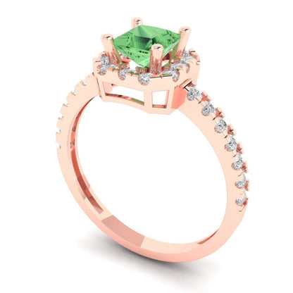 0.89 cttw Zirconia Simulated Green Diamond Hidden Halo Engagement Ring - Solid Gold (VVS1, Princess Cut,4.5mm)