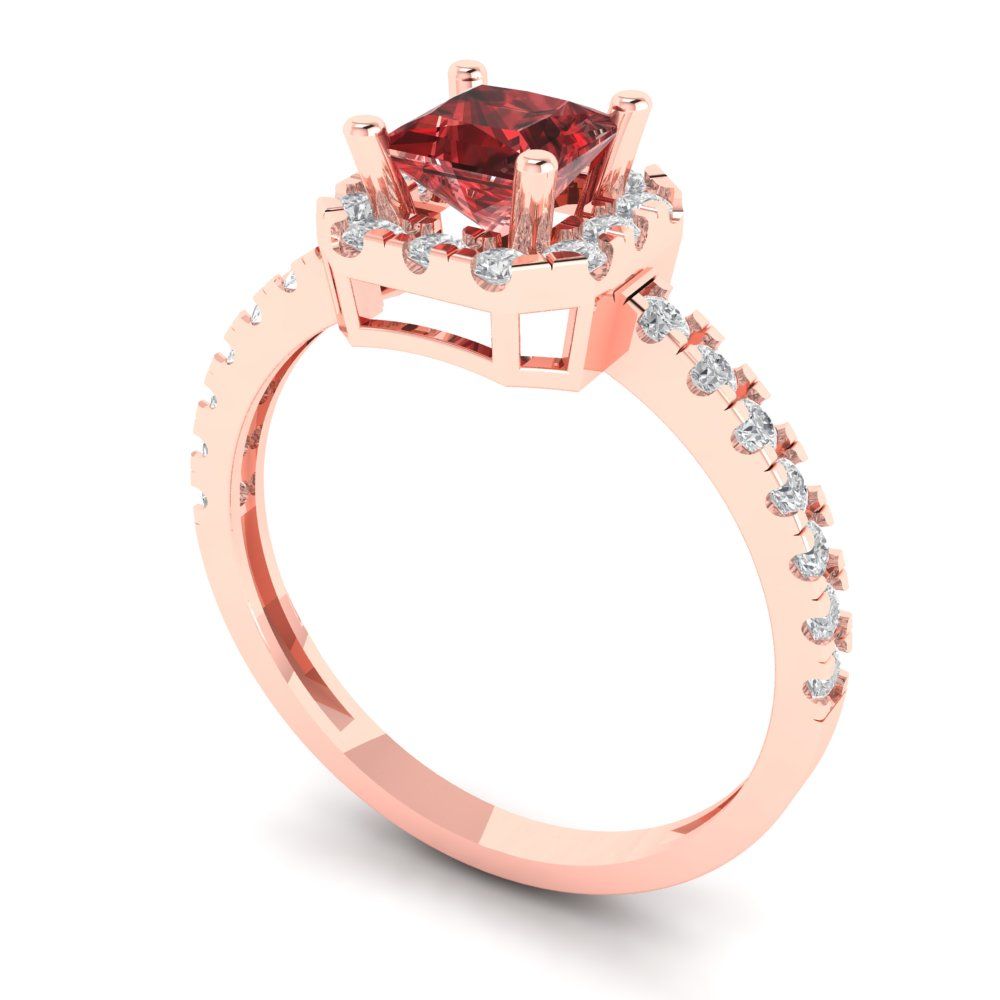 0.89 cttw Natural Garnet Hidden Halo Engagement Ring - Solid Gold (Princess Cut,4.5mm)