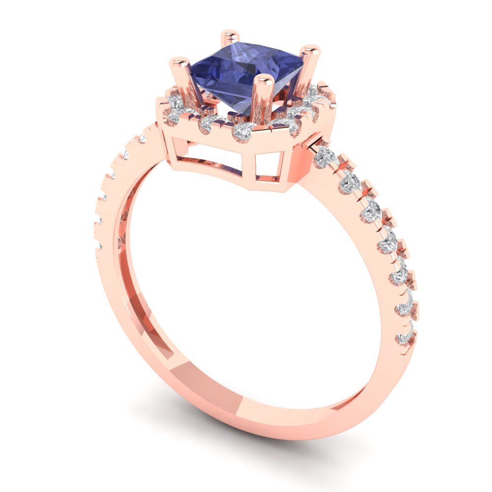 0.89 cttw Simulated Tanzanite Hidden Halo Engagement Ring - Solid Gold (Princess Cut,4.5mm)