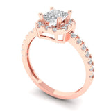 1.23 ct Brilliant Princess Cut Natural Diamond Stone Clarity SI1-2 Color I-J Rose Gold Halo Solitaire with Accents Ring