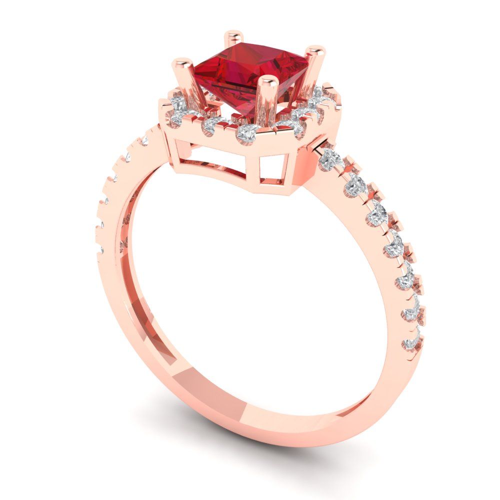 0.89 cttw Simulated Ruby Hidden Halo Engagement Ring - Solid Gold (Princess Cut,4.5mm)