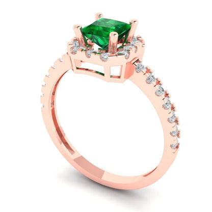 0.89 cttw Simulated Emerald Hidden Halo Engagement Ring - Solid Gold (Princess Cut,4.5mm)