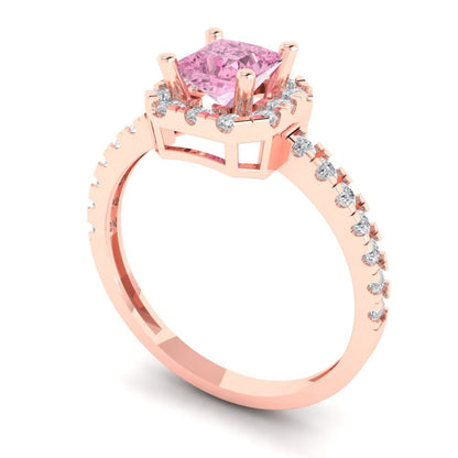 0.89 cttw Zirconia Simulated Pink Diamond Hidden Halo Engagement Ring - Solid Gold (VVS1, Princess Cut,4.5mm)