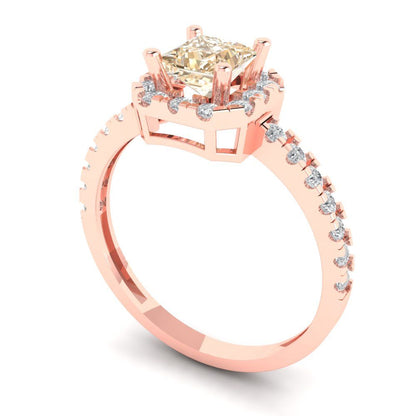 0.89 cttw Natural Morganite Hidden Halo Engagement Ring - Solid Gold (Princess Cut,4.5mm)