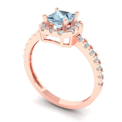 0.89 cttw Natural Aquamarine Hidden Halo Engagement Ring - Solid Gold (Princess Cut,4.5mm)