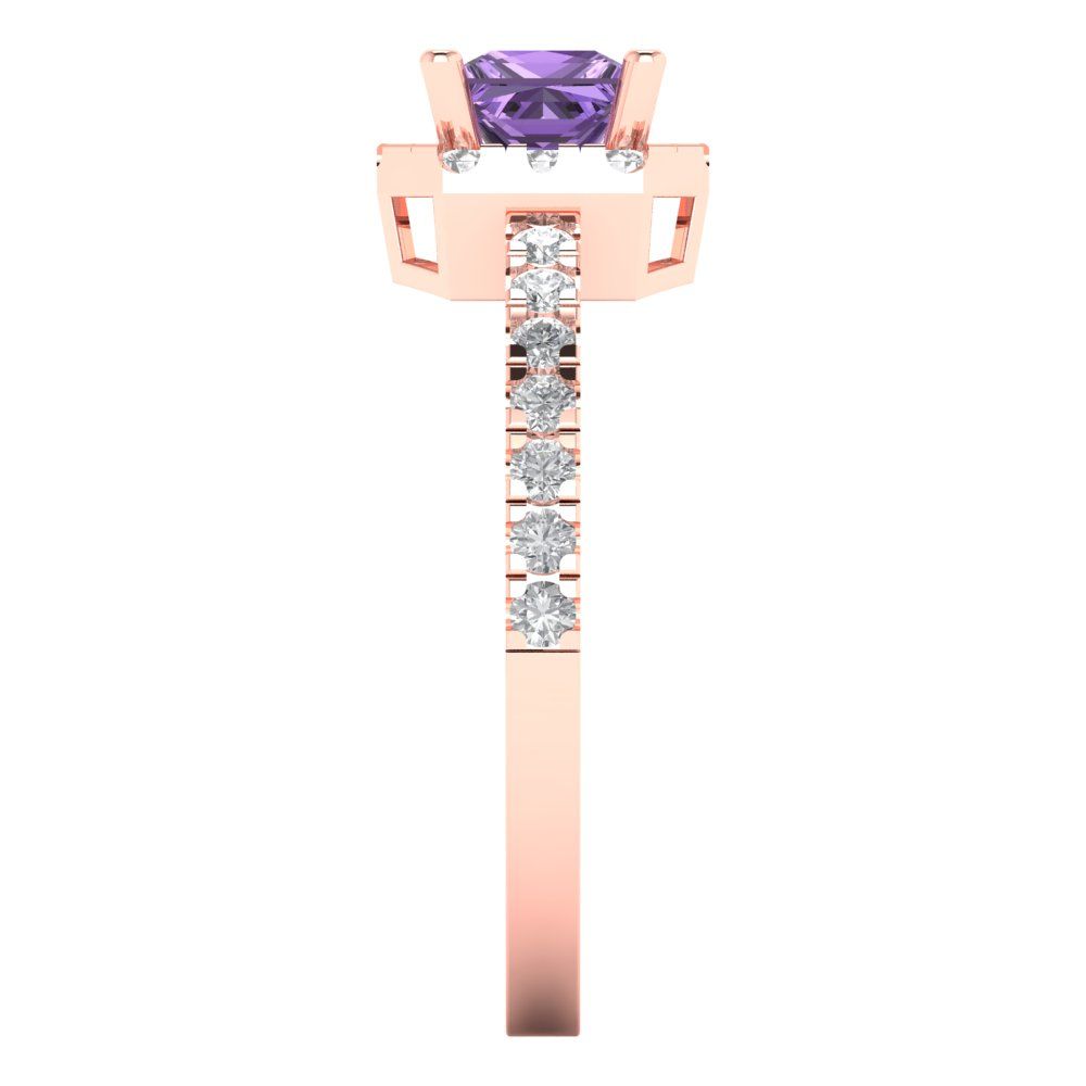 0.89 cttw Simulated Alexandrite Hidden Halo Engagement Ring - Solid Gold (Princess Cut,4.5mm)