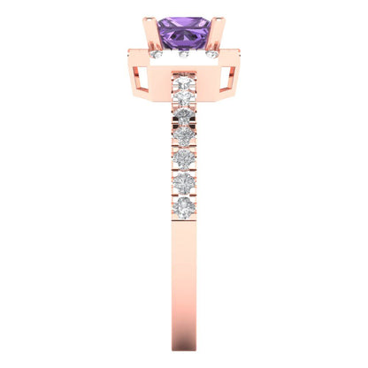 0.89 cttw Simulated Alexandrite Hidden Halo Engagement Ring - Solid Gold (Princess Cut,4.5mm)