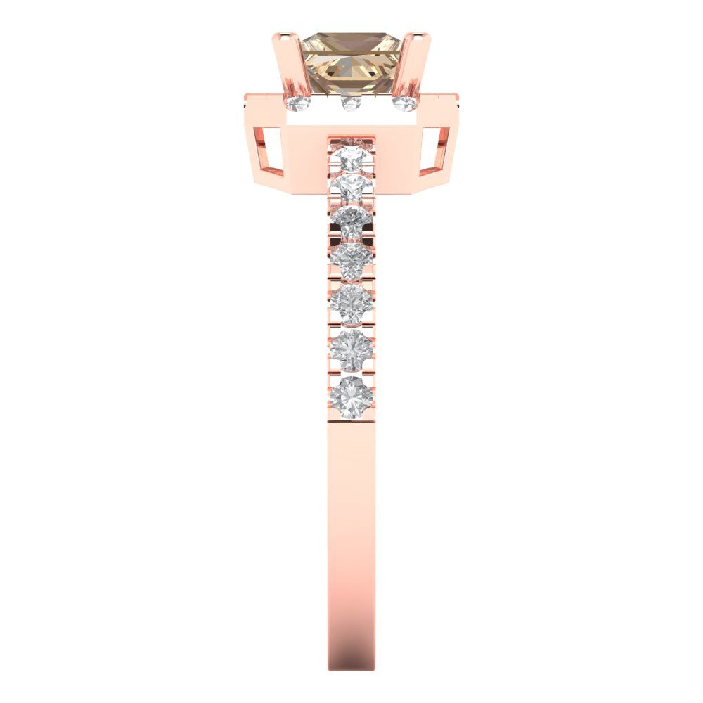 0.89 cttw Yellow Moissanite Hidden Halo Engagement Ring - Solid Gold (Princess Cut,4.5mm)