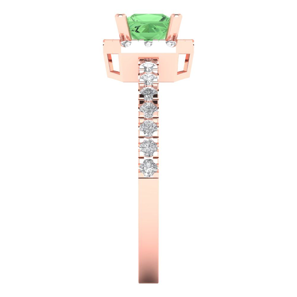 0.89 cttw Zirconia Simulated Green Diamond Hidden Halo Engagement Ring - Solid Gold (VVS1, Princess Cut,4.5mm)